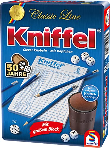 Schmidt Spiele 49415 Kniffel in der Classic Line, 50 Jahre Sonderedition in der Metalldose, Bunt[Exklusiv bei Amazon] von Schmidt