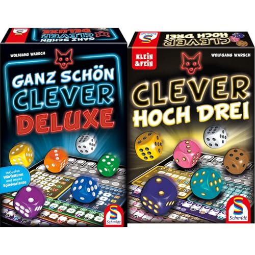 Schmidt Spiele 49443 Ganz schön Clever Deluxe, Würfelspiel, Familienspiel & 49384 Clever hoch DREI, Würfelspiel aus der Serie Klein & Fein von Schmidt