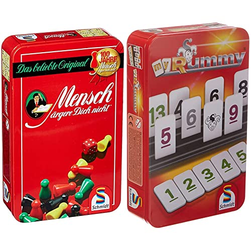 Schmidt Spiele 51204 Mensch ärgere Dich Nicht, Bring Mich mit Spiel in der Metalldose, Bunt & 54281 51281 My Rummy, Bring Mich mit Spiel in der Metalldose von Schmidt