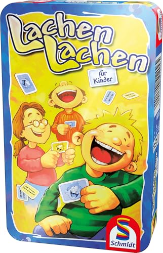 Schmidt Spiele 51209 Lachen, Lachen für Kinder, Reisespiel in der Metalldose von Schmidt