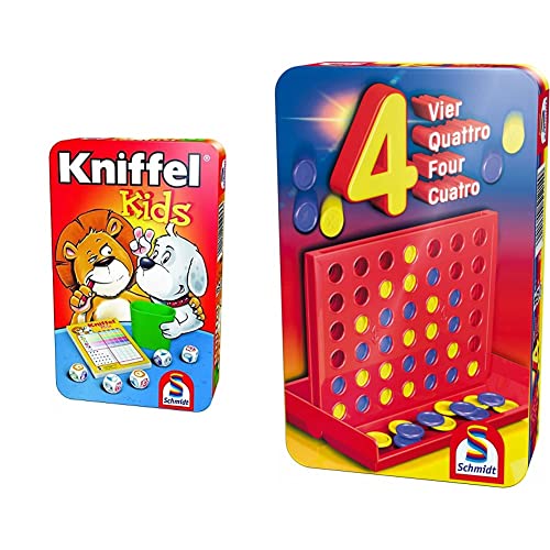 Schmidt Spiele 51245 Kniffel Kids BMM Metalldose 51214 BMM Vier, Bring Mich mit Spiel in der Metalldose, bunt von Schmidt