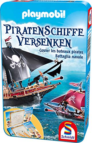 Schmidt Spiele 51429 Playmobil, Piratenschiffe versenken, Bring Mich mit Spiel in der Metalldose, Bunt von Schmidt