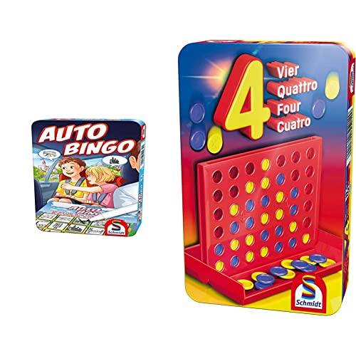 Schmidt Spiele 51434 Auto-Bingo, Bring Mich mit Spiel in der Metalldose, bunt & 51214 BMM Vier, Bring Mich mit Spiel in der Metalldose, bunt von Schmidt