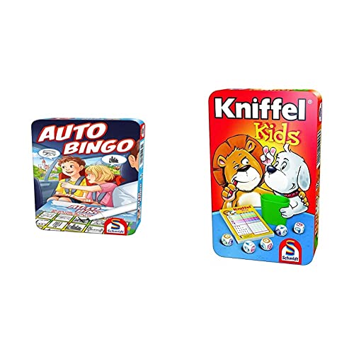 Schmidt Spiele 51434 Auto-Bingo, Bring Mich mit Spiel in der Metalldose, bunt & 51245 Kniffel Kids BMM Metalldose von Schmidt