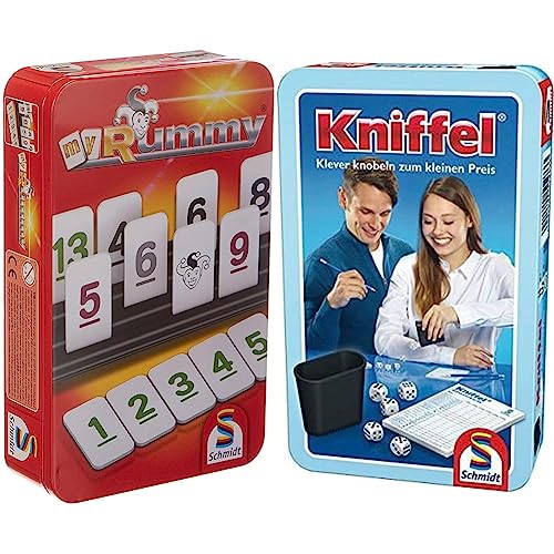 Schmidt Spiele 54281 51281 My Rummy, Bring Mich mit Spiel in der Metalldose & 51203 Kniffel, Bring Mich mit Spiel in der Metalldose, bunt von Schmidt