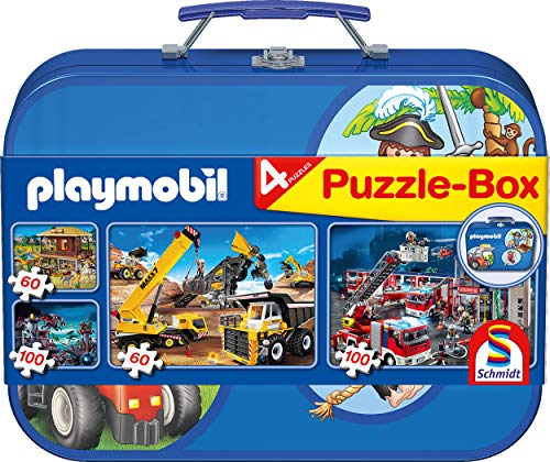 Playmobil CGS_55599 4 Puzzles in a Keepsake Tin, Multicolor von PLAYMOBIL