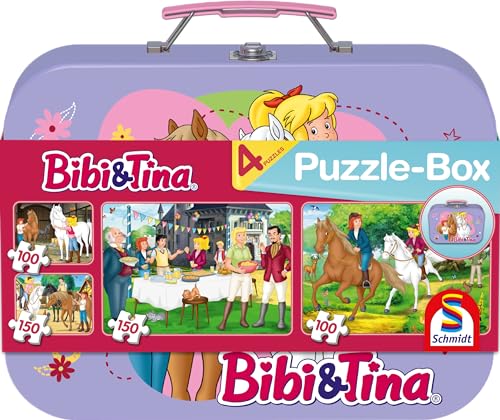 Schmidt Spiele 55609 Bibi und Tina, Puzzle im Metallkoffer, 2x100 und 2x150 Teile Kinderpuzzle, bunt von Schmidt