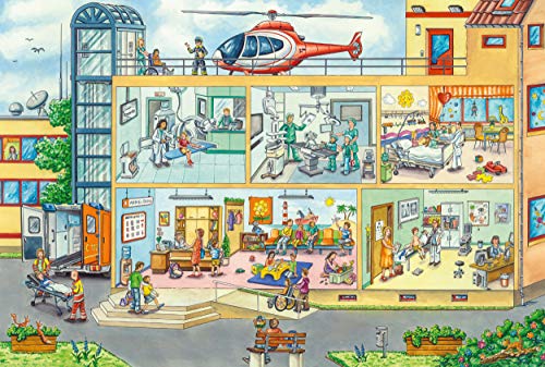 Schmidt Spiele 56374 Im Kinderkrankenhaus, 40 Teile Kinderpuzzle, mit Stethoskop, Bunt von Schmidt