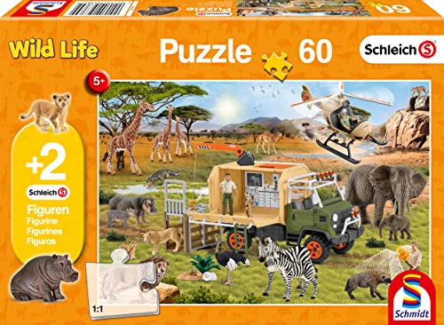 Schmidt Spiele CGS 56384 Schleich Adventure Animal Rescue 60 Pieces Children's Puzzle with Two Original Figures, Colourful, Multicolor, Standard Size von Schmidt