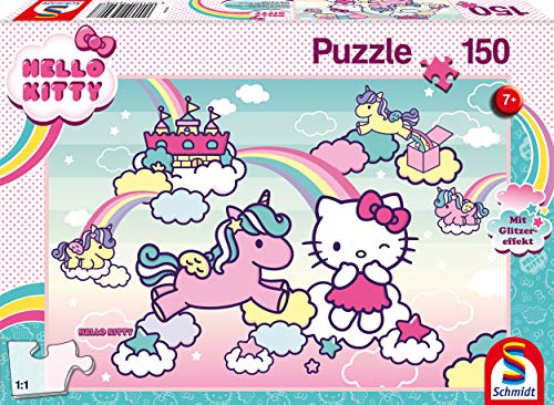 Schmidt Spiele 56408 Hello Kitty, Glitzerpuzzle, Kittys Einhorn, 150 Teile Kinderpuzzle, Bunt von Schmidt Spiele