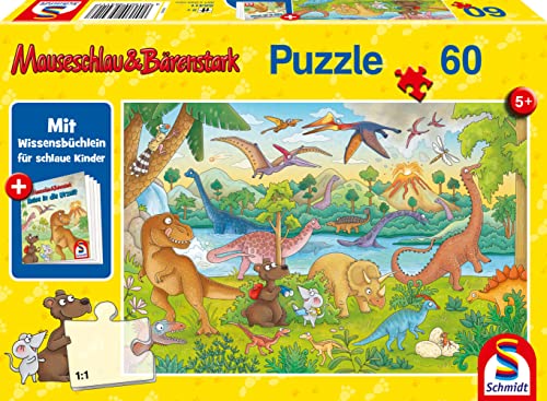 Schmidt Spiele Mauseschlau und Bärenstrak, Reise in die Urzeit, 60 Teile Kinderpuzzle, mit Wissensbüchlein von Schmidt