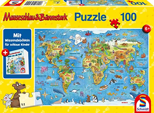 Schmidt Spiele 56412 Dinosaurier Mauseschlau und Bärenstrak, Reise um die Welt, 100 Teile Kinderpuzzle, mit Wissensbüchlein, bunt von Schmidt Spiele