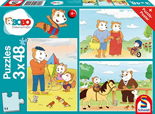 Schmidt Spiele 56415 Bobo Siebenschläfer, Auf ins Abenteuer, 3x48 Teile Kinderpuzzle, bunt von Schmidt