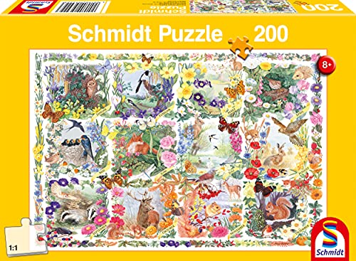 Mit Tieren und Blumen durch die Jahreszeiten. Kinderpuzzle 200 Teile von Schmidt