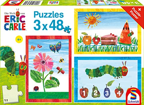 Schmidt Spiele 56431 Die Welt der kleinen Raupe Nimmersatt, 3x48 Teile Kinderpuzzle, Cartoon, bunt von Schmidt Spiele