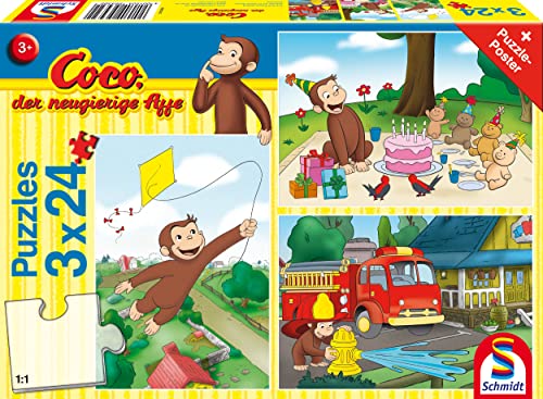 Schmidt Spiele 56432 Coco der neugierige AFFE, Spaß, 3x24 Teile Kinderpuzzle, bunt von Schmidt