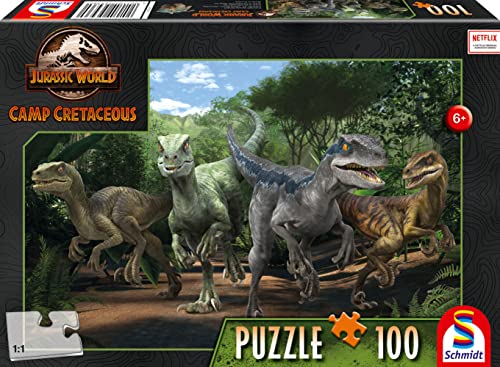 Neue Abenteuer, Das Velociraptor Rudel, 100 Teile: Kinderpuzzle Jurassic World Camp Cretaceous 100 Teile von Schmidt