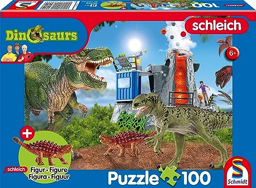 Schmidt Spiele 56462 Dinosaurs, Dinosaurier der Urzeit, 100 Teile, mit Add-on (eine Original Figur Saichania, mini) Kinderpuzzle von Schmidt