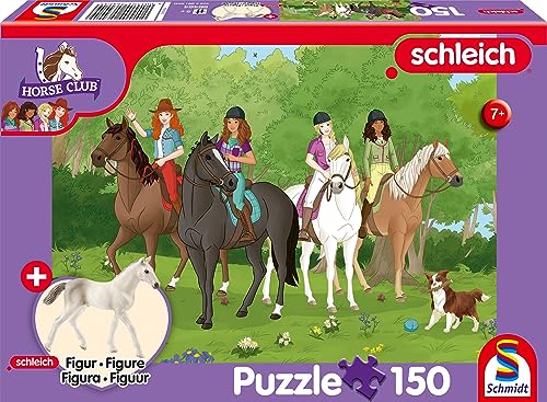 Schmidt Spiele 56464 Horse Club, Ausritt ins Grüne, 150 Teile, mit Add-on (eine Original Figur Holstein Fohlen) Kinderpuzzle von Schmidt