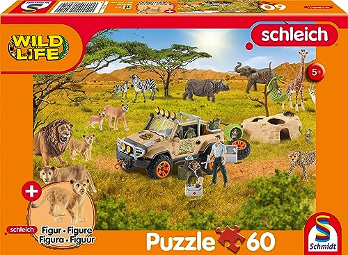 Schmidt Spiele 56466 Wild Life, In der Sarvanne, 60 Teile, mit Add-on (eine Original Figur Löwenjunge) Kinderpuzzle von Schmidt