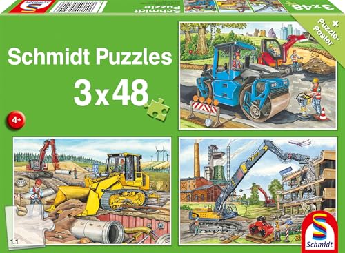 Schmidt Spiele 56520 Meine liebsten Baustellenfahrzeuge, 3x48 Teile Kinderpuzzle, Mehrfarbig von Schmidt