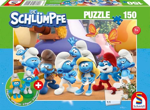 Schmidt Spiele 56524 Die Schlümpfe, Schlumpfige Freunde, 150 Teile Kinderpuzzle, inklusive 2 Figuren, Mehrfarbig von Schmidt