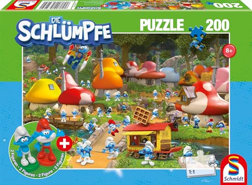 Schmidt Spiele 56525 Die Schlümpfe, In Schlumpfhausen, 200 Teile Kinderpuzzle, inklusive 2 Figuren von Schmidt