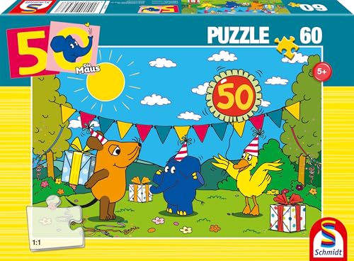 Schmidt Spiele 56536 Die Maus, Alles Liebe zum Geburtstag Elefant, 60 Teile Kinderpuzzle, Mehrfarbig von Schmidt