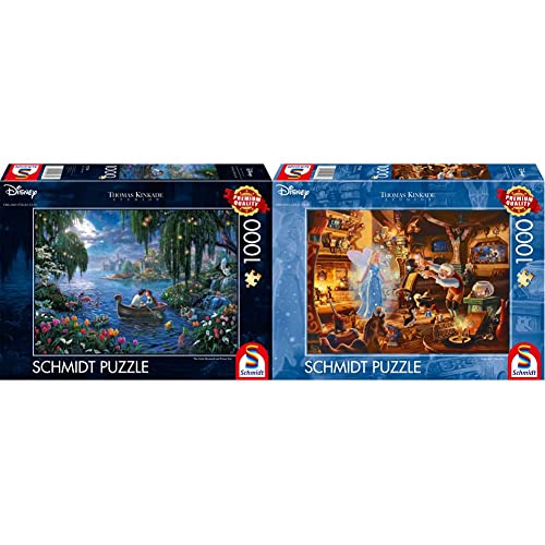 Schmidt Spiele 57370 Thomas Kinkade, Disney, The Little Mermaid and Prince Eric, 1000 Teile Puzzle & 57526 Thomas Kinkade, Disney, Geppettos Pinocchio, 1000 Teile Puzzle, bunt von Schmidt