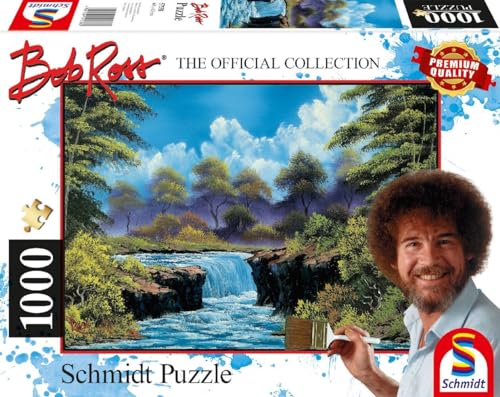 Schmidt Spiele 57538 Bob Ross, Wasserfall auf der Lichtung, 1000 Teile Puzzle, Normal von Schmidt