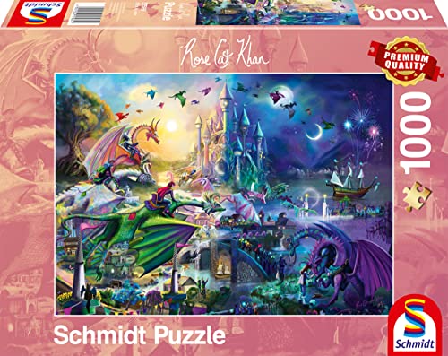 Schmidt Spiele 57585 Rose Cat Khan, Nächtlicher Drachen-Wettstreit, 1000 Teile Puzzle, Mehrfarbig, Normal von Schmidt