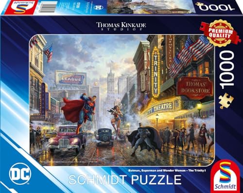 Schmidt Spiele 57589 Thomas Kinkade, Batman, Superman and Wonder Woman, 1000 Teile Puzzle, Mehrfarbig, Normal von Schmidt