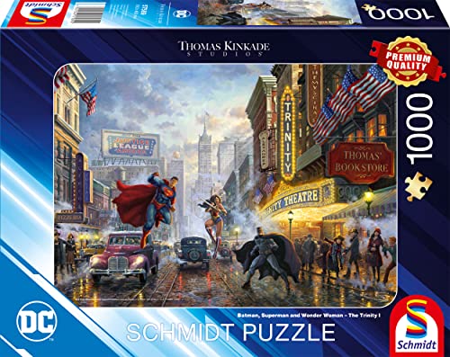 Schmidt Spiele 57589 Thomas Kinkade, Batman, Superman and Wonder Woman, 1000 Teile Puzzle, Mehrfarbig, Normal von Schmidt