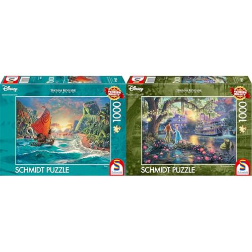 Schmidt Spiele 58030 Thomas Kinkade, Disney, Vaiana, Moana, 1000 Teile Puzzle, Normal & 57527 Thomas Kinkade, Disney, Froschkönig von Schmidt