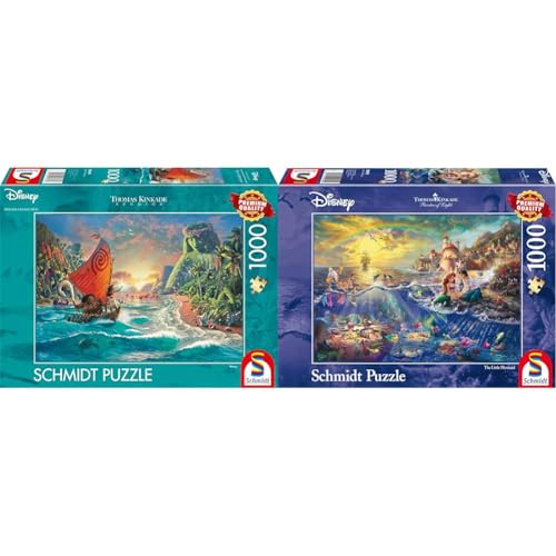 Schmidt Spiele 58030 Thomas Kinkade, Disney, Vaiana, Moana, 1000 Teile Puzzle, Normal & 59479 Thomas Kinkade, Disney, Kleine Meerjungfrau, Arielle, 1000 Teile von Schmidt