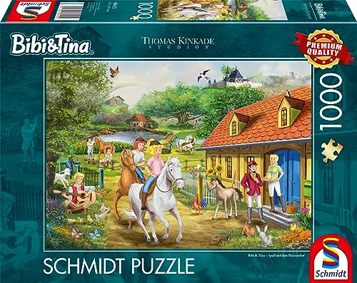 Schmidt Spiele 58425 Thomas Kinkade, Kiddinx, Bibi & Tina, Spaß auf dem Martinshof, 1000 Teile Puzzle von Schmidt