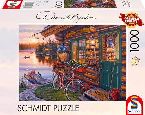 Schmidt Spiele 58531 Darrel Bush, Seehütte mit Fahrrad, 1000 Teile Puzzle, bunt von Schmidt