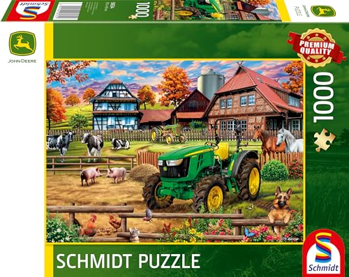 Schmidt Spiele 58534 Bauernhof mit Traktor, John Deere 5050E, 1000 Teile Puzzle, bunt von Schmidt