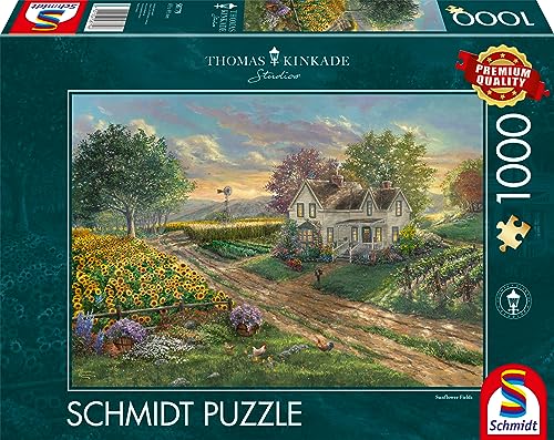 Schmidt Spiele 58779 Thomas Kinkade, Sonnenblumenfelder, 1000 Teile Puzzle, Schwarz von Schmidt