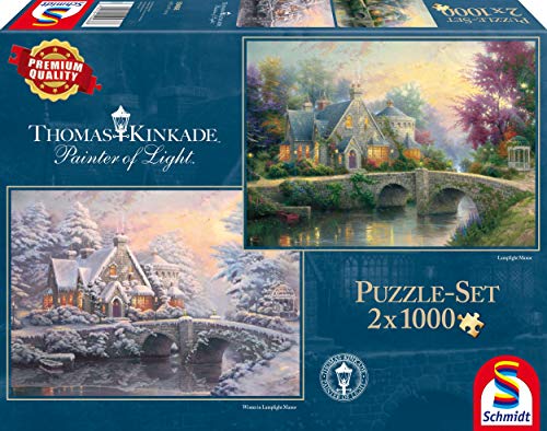 Schmidt Spiele 59468 Thomas Kinkade, Winter in Lamplight Manour, 2 x 1000 Teile Puzzle von Schmidt