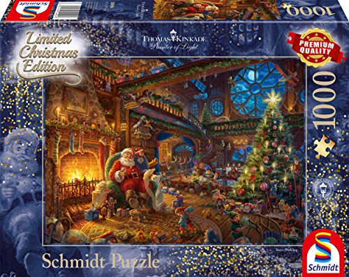 Schmidt Spiele 59494 Thomas Kinkade, Der Weihnachtsmann und Seine Wichtel, 1000 Teile Puzzle von Schmidt