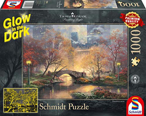 Schmidt Spiele 59496 Thomas Kinkade, Central Park im Herbst, Glow in The Dark, 1000 Teile Puzzle, Bunt von Schmidt Spiele