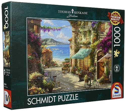 Schmidt Spiele 59624 Thomas Kinkade, Café an der italienischen Riviera, 1000 Teile Puzzle von Schmidt