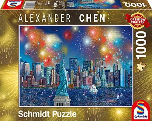 Schmidt Spiele 59649 Alexander Chen, Freiheitsstatue mit Feuerwerk, 1.000 Teile Puzzle, Bunt von Schmidt