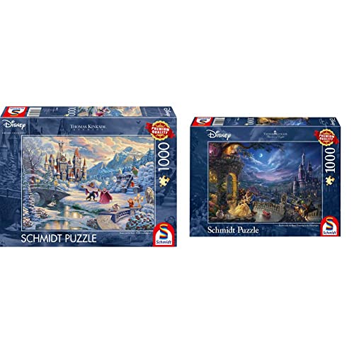 Schmidt Spiele 59671 Thomas Kinkade, Disney, Die Schöne und das Biest, Bunt & Puzzle 59484 - Thomas Kinkade, Disney Die Schöne und das Biest, Tanz im Mondlicht, 1.000 Teile Puzzle von Schmidt