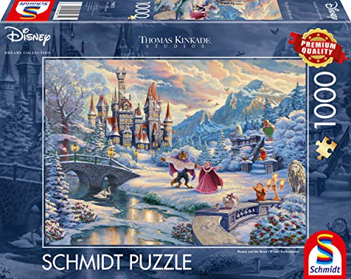 Schmidt Spiele 59671 Thomas Kinkade, Disney, Die Schöne und das Biest, Zauberhafter Winterabend, 1000 Teile Puzzle von Schmidt Spiele