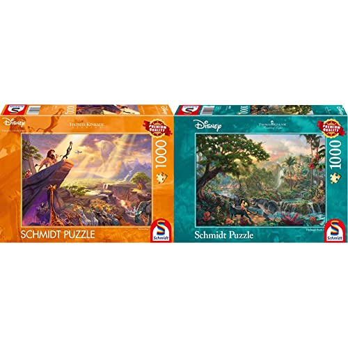 Schmidt Spiele 59673 Thomas Kinkade, Disney, König der Löwen, 1.000 Teile Puzzle, Bunt & 59473 Thomas Kinkade 59473-Thomas, Disney Dschungelbuch, Puzzle, 1000 Teile, Bunt von Schmidt