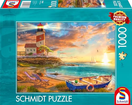 Schmidt Spiele 59765 Sonnenuntergang in der Leuchtturm-Bucht, 1000 Teile Puzzle, bunt von Schmidt