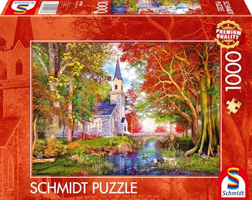 Schmidt Spiele 59788 Kapelle im Herbstzauber, 1000 Teile Puzzle, Mehrfarbig von Schmidt