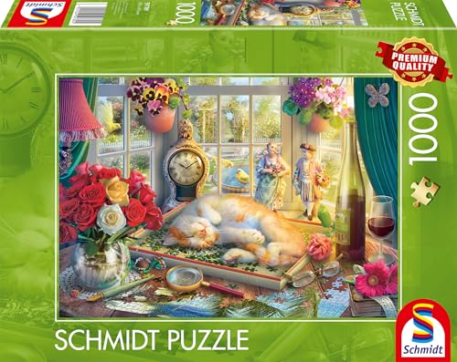 Schmidt Spiele 59789 Puzzlezeit mit Katze, 1000 Teile Puzzle, Mehrfarbig von Schmidt